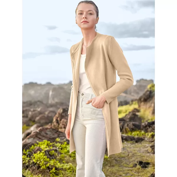 imageANRABESS Womens Casual Long Sleeve Classy Draped Open Front Jackets Long Knitted Cardigan SweaterApricot