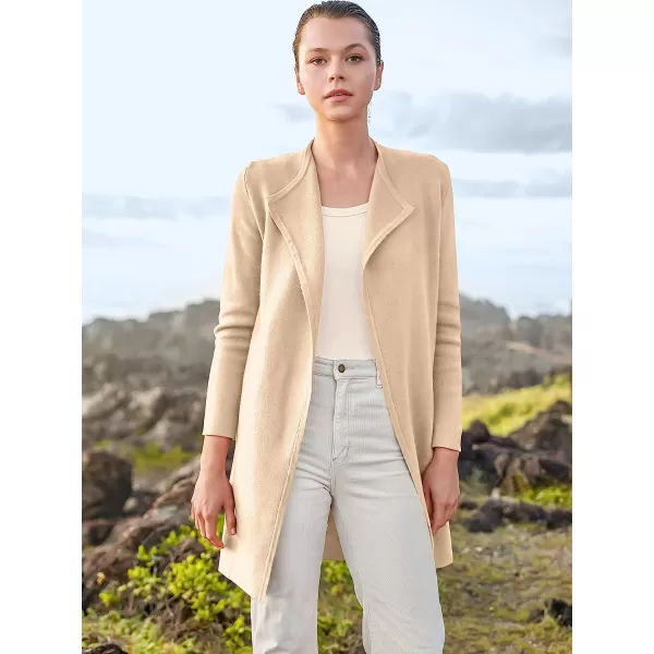 imageANRABESS Womens Casual Long Sleeve Classy Draped Open Front Jackets Long Knitted Cardigan SweaterApricot