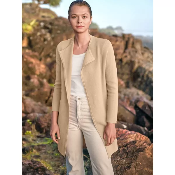 imageANRABESS Womens Casual Long Sleeve Classy Draped Open Front Jackets Long Knitted Cardigan SweaterApricot