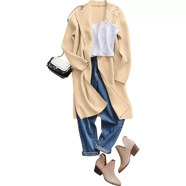 imageANRABESS Womens Casual Long Sleeve Classy Draped Open Front Jackets Long Knitted Cardigan SweaterApricot