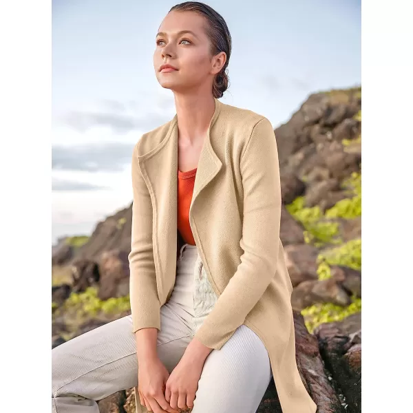 imageANRABESS Womens Casual Long Sleeve Classy Draped Open Front Jackets Long Knitted Cardigan SweaterApricot