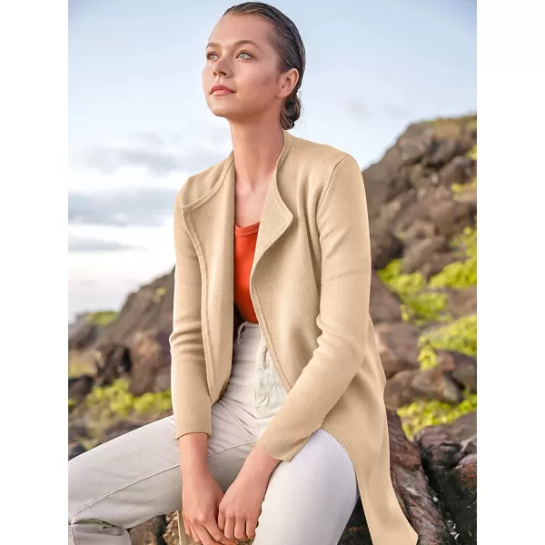 imageANRABESS Womens Casual Long Sleeve Classy Draped Open Front Jackets Long Knitted Cardigan SweaterApricot