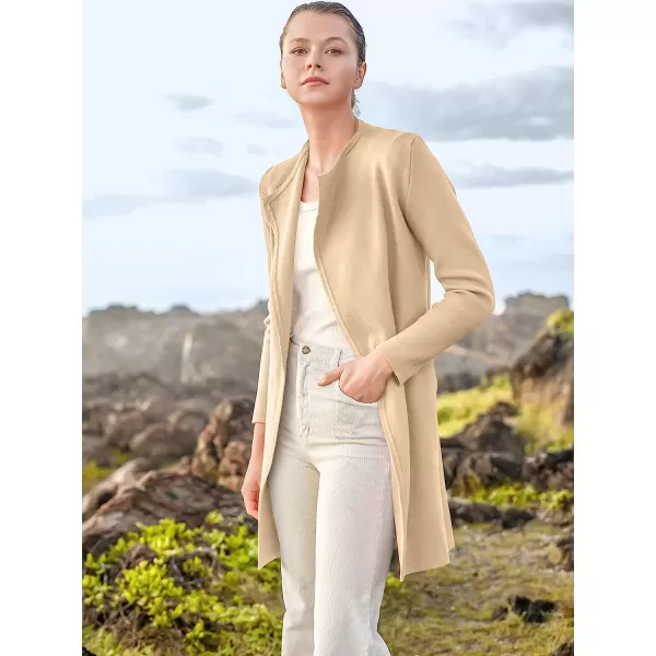 imageANRABESS Womens Casual Long Sleeve Classy Draped Open Front Jackets Long Knitted Cardigan SweaterApricot