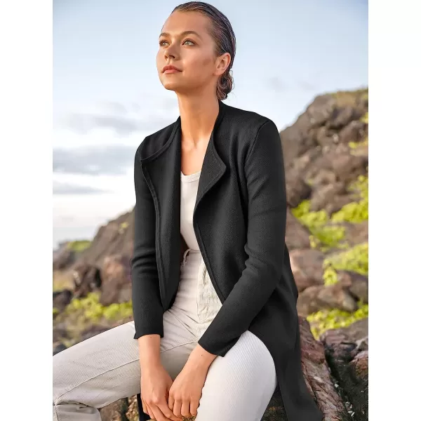 imageANRABESS Womens Casual Long Sleeve Classy Draped Open Front Jackets Long Knitted Cardigan SweaterBlack