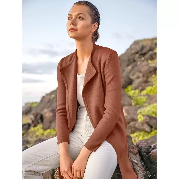 imageANRABESS Womens Casual Long Sleeve Classy Draped Open Front Jackets Long Knitted Cardigan SweaterCoffee