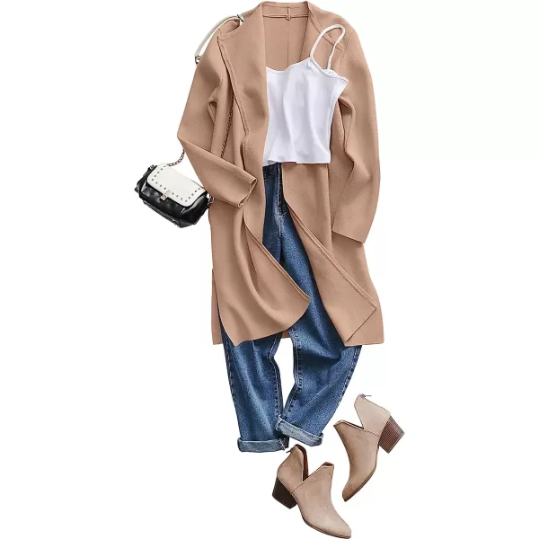imageANRABESS Womens Casual Long Sleeve Classy Draped Open Front Jackets Long Knitted Cardigan SweaterDeep Apricot