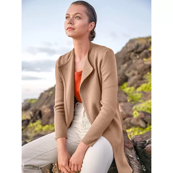 imageANRABESS Womens Casual Long Sleeve Classy Draped Open Front Jackets Long Knitted Cardigan SweaterDeep Apricot