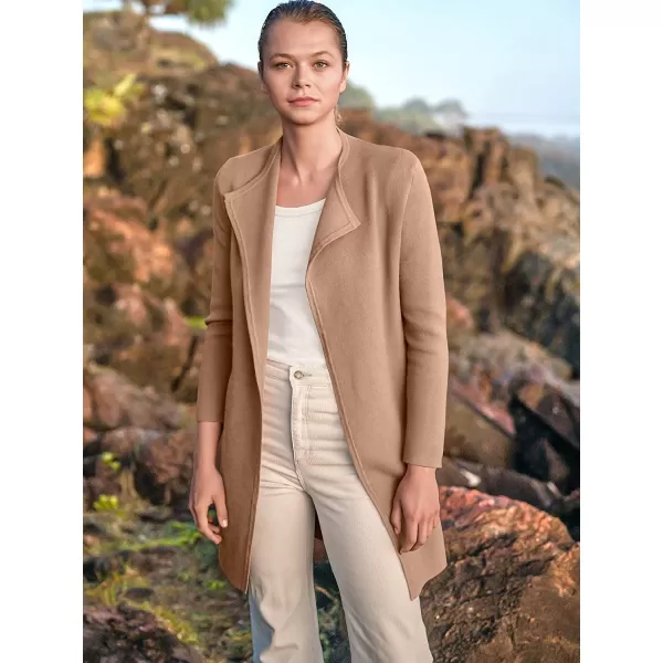 imageANRABESS Womens Casual Long Sleeve Classy Draped Open Front Jackets Long Knitted Cardigan SweaterDeep Apricot