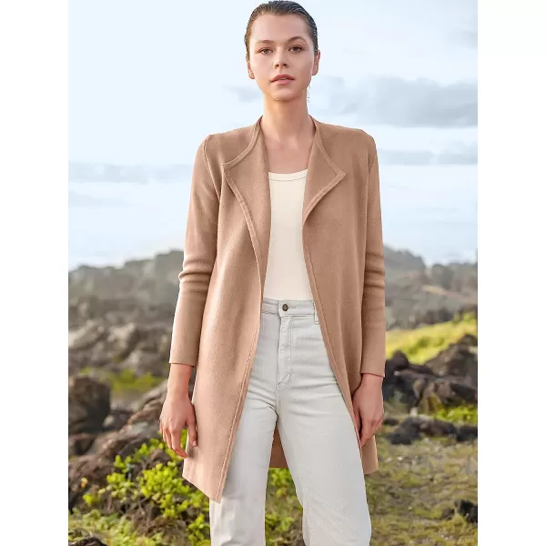 imageANRABESS Womens Casual Long Sleeve Classy Draped Open Front Jackets Long Knitted Cardigan SweaterDeep Apricot