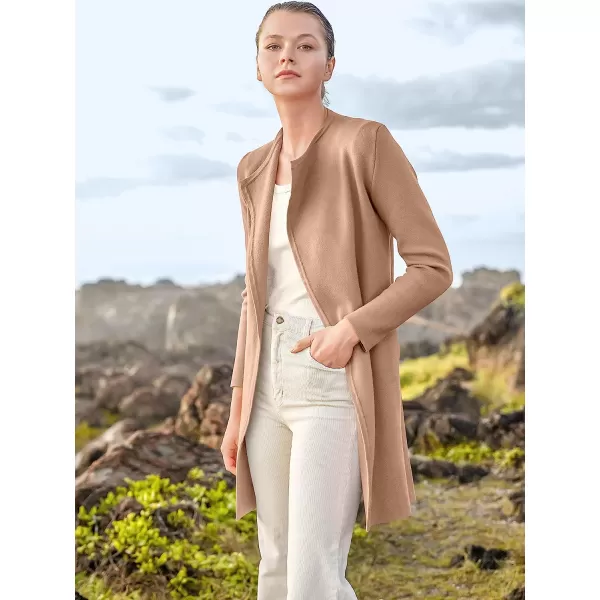 imageANRABESS Womens Casual Long Sleeve Classy Draped Open Front Jackets Long Knitted Cardigan SweaterDeep Apricot