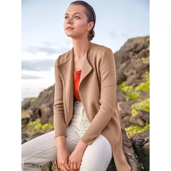 imageANRABESS Womens Casual Long Sleeve Classy Draped Open Front Jackets Long Knitted Cardigan SweaterDeep Apricot