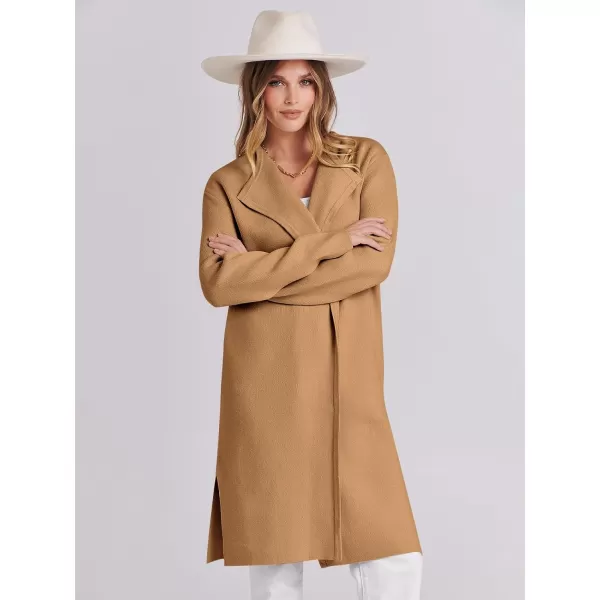 imageANRABESS Womens Casual Long Sleeve Classy Draped Open Front Jackets Long Knitted Cardigan SweaterLight Brown
