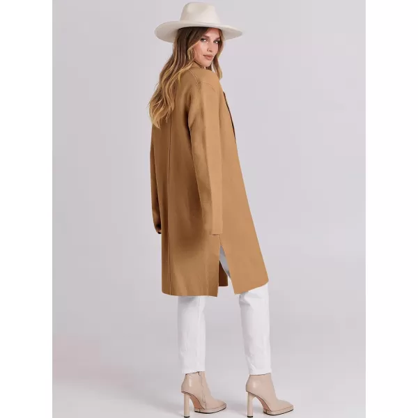 imageANRABESS Womens Casual Long Sleeve Classy Draped Open Front Jackets Long Knitted Cardigan SweaterLight Brown