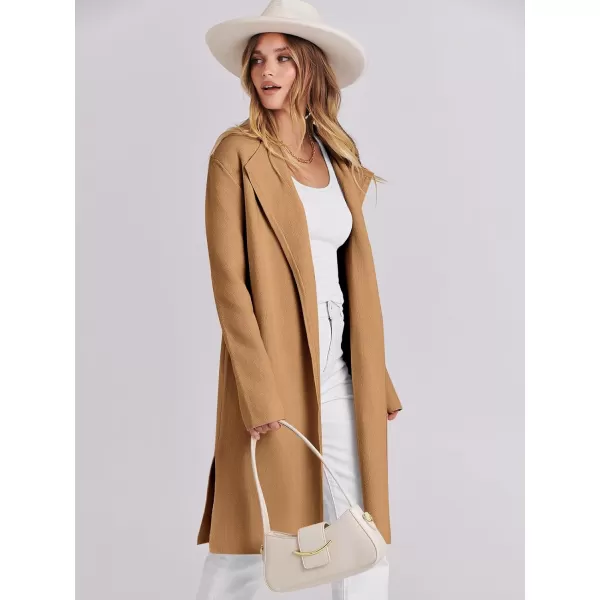 imageANRABESS Womens Casual Long Sleeve Classy Draped Open Front Jackets Long Knitted Cardigan SweaterLight Brown