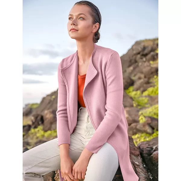 imageANRABESS Womens Casual Long Sleeve Classy Draped Open Front Jackets Long Knitted Cardigan SweaterLight Pink