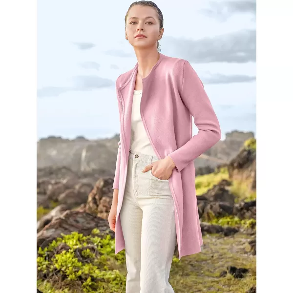 imageANRABESS Womens Casual Long Sleeve Classy Draped Open Front Jackets Long Knitted Cardigan SweaterLight Pink