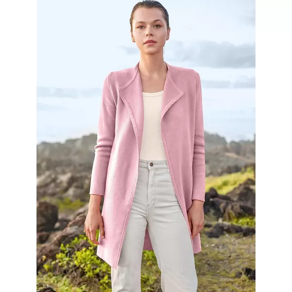 imageANRABESS Womens Casual Long Sleeve Classy Draped Open Front Jackets Long Knitted Cardigan SweaterLight Pink