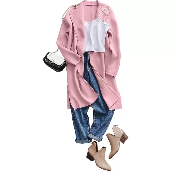 imageANRABESS Womens Casual Long Sleeve Classy Draped Open Front Jackets Long Knitted Cardigan SweaterLight Pink