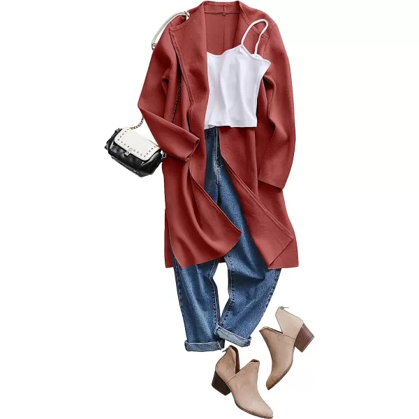 imageANRABESS Womens Casual Long Sleeve Classy Draped Open Front Jackets Long Knitted Cardigan SweaterRusty Red