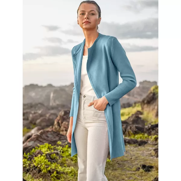 imageANRABESS Womens Casual Long Sleeve Classy Draped Open Front Jackets Long Knitted Cardigan SweaterSky Blue