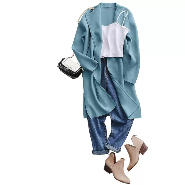 imageANRABESS Womens Casual Long Sleeve Classy Draped Open Front Jackets Long Knitted Cardigan SweaterSky Blue