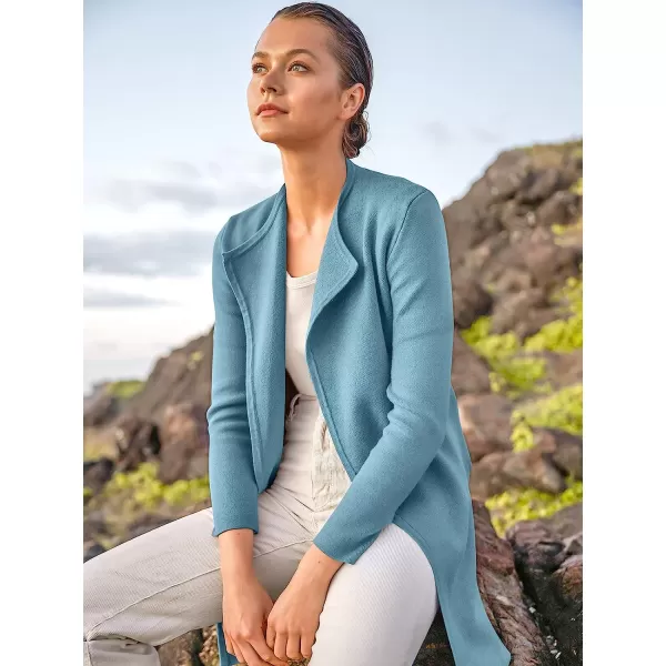 imageANRABESS Womens Casual Long Sleeve Classy Draped Open Front Jackets Long Knitted Cardigan SweaterSky Blue