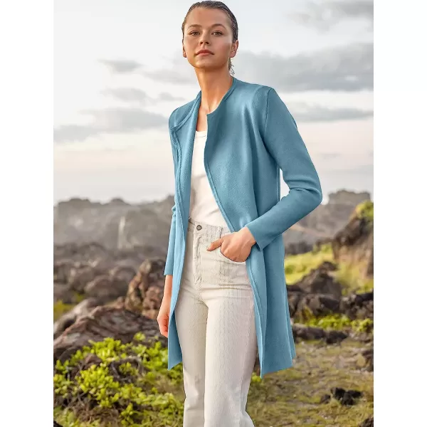 imageANRABESS Womens Casual Long Sleeve Classy Draped Open Front Jackets Long Knitted Cardigan SweaterSky Blue