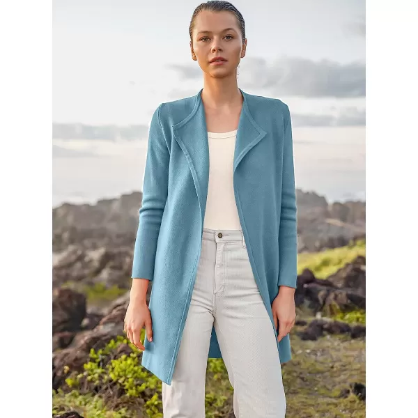 imageANRABESS Womens Casual Long Sleeve Classy Draped Open Front Jackets Long Knitted Cardigan SweaterSky Blue