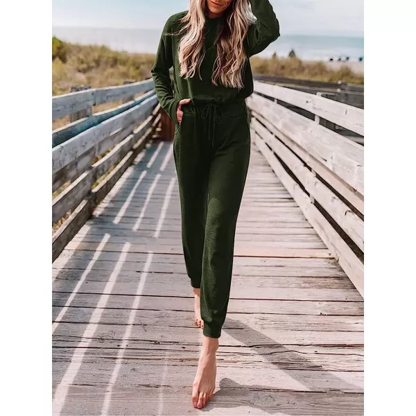 imageANRABESS Womens Casual Long Sleeve Crewneck One Off Shoulder Elastic Waist Stretchy Long Romper Jumpsuit with PocketsArmygreen