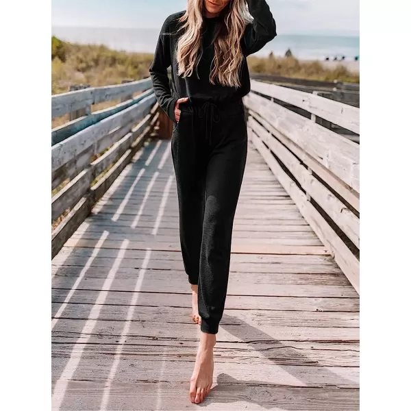 imageANRABESS Womens Casual Long Sleeve Crewneck One Off Shoulder Elastic Waist Stretchy Long Romper Jumpsuit with PocketsBlack