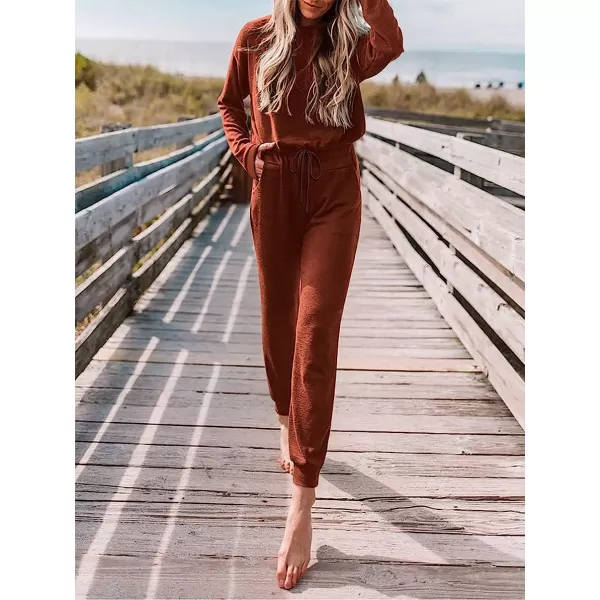 imageANRABESS Womens Casual Long Sleeve Crewneck One Off Shoulder Elastic Waist Stretchy Long Romper Jumpsuit with PocketsBrick Red