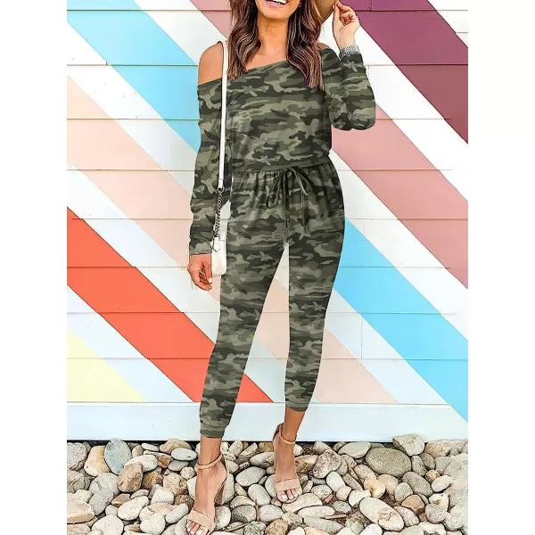 imageANRABESS Womens Casual Long Sleeve Crewneck One Off Shoulder Elastic Waist Stretchy Long Romper Jumpsuit with PocketsCamo