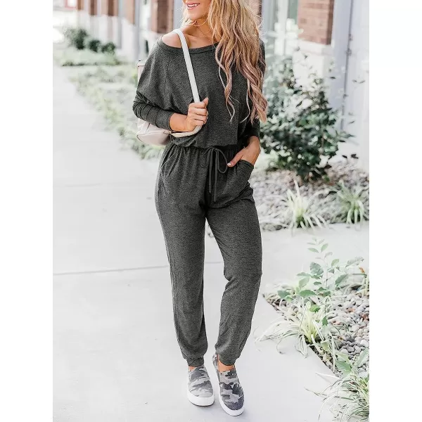 imageANRABESS Womens Casual Long Sleeve Crewneck One Off Shoulder Elastic Waist Stretchy Long Romper Jumpsuit with PocketsDeep Grey
