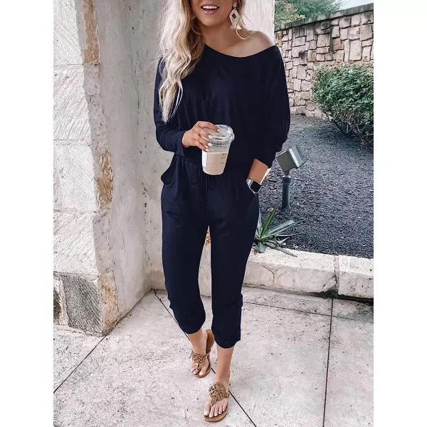 imageANRABESS Womens Casual Long Sleeve Crewneck One Off Shoulder Elastic Waist Stretchy Long Romper Jumpsuit with PocketsNavyblue