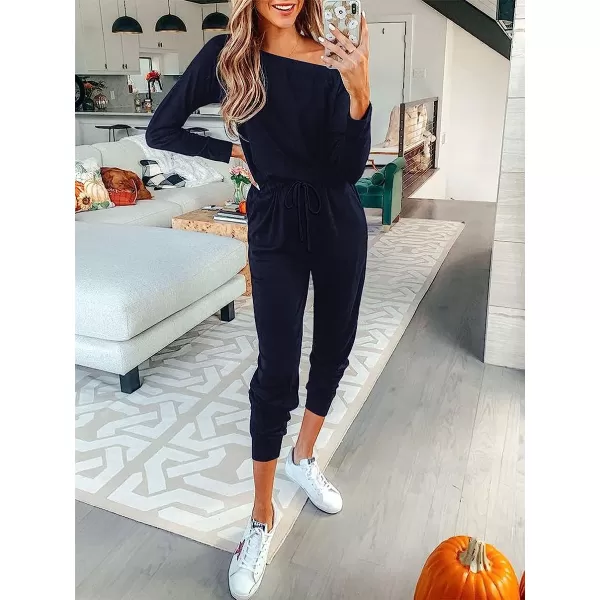 imageANRABESS Womens Casual Long Sleeve Crewneck One Off Shoulder Elastic Waist Stretchy Long Romper Jumpsuit with PocketsNavyblue