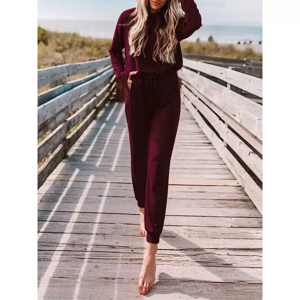 imageANRABESS Womens Casual Long Sleeve Crewneck One Off Shoulder Elastic Waist Stretchy Long Romper Jumpsuit with PocketsRed