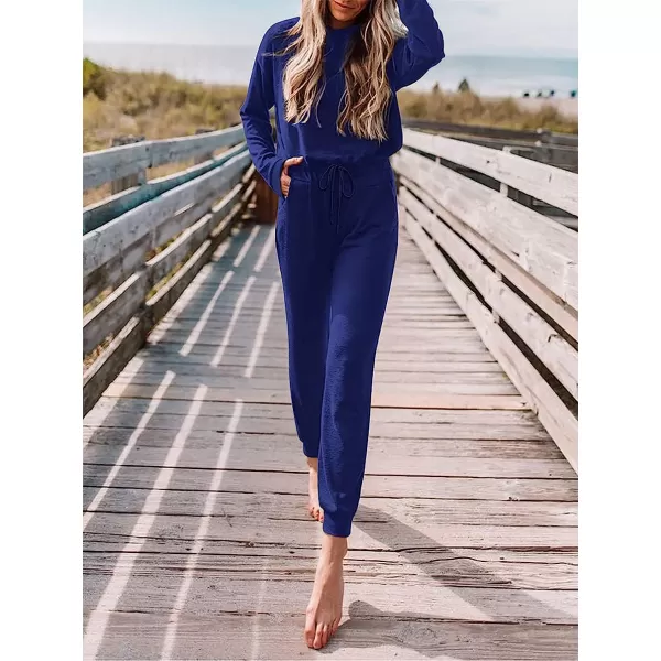 imageANRABESS Womens Casual Long Sleeve Crewneck One Off Shoulder Elastic Waist Stretchy Long Romper Jumpsuit with PocketsRoyal Blue