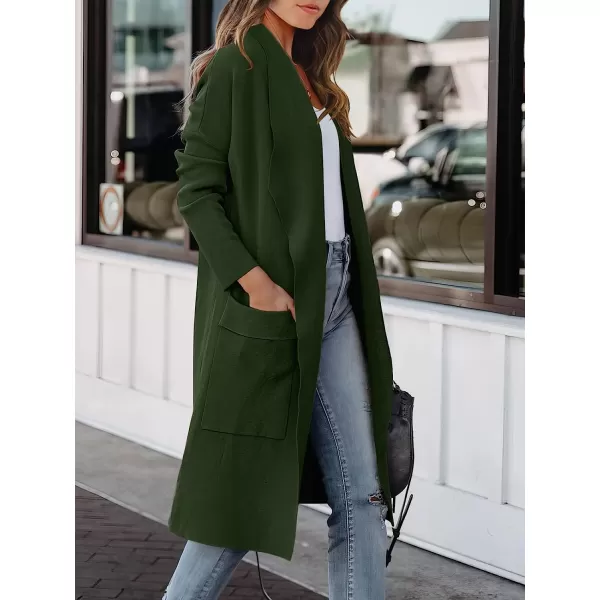 imageANRABESS Womens Casual Long Sleeve Draped Open Front Knit Pockets Long Cardigan Jackets SweaterArmy Green