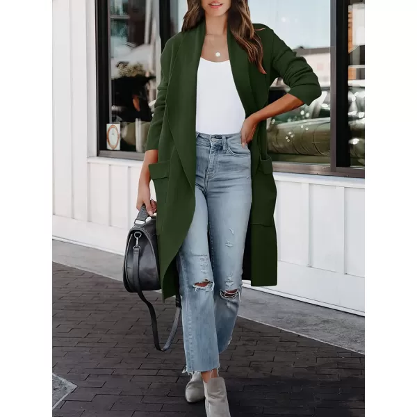 imageANRABESS Womens Casual Long Sleeve Draped Open Front Knit Pockets Long Cardigan Jackets SweaterArmy Green