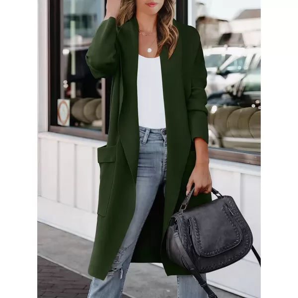 imageANRABESS Womens Casual Long Sleeve Draped Open Front Knit Pockets Long Cardigan Jackets SweaterArmy Green