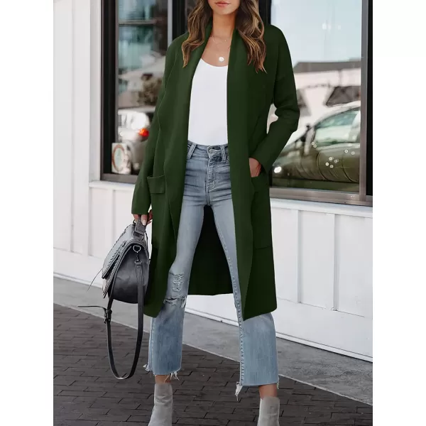 imageANRABESS Womens Casual Long Sleeve Draped Open Front Knit Pockets Long Cardigan Jackets SweaterArmy Green