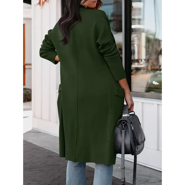 imageANRABESS Womens Casual Long Sleeve Draped Open Front Knit Pockets Long Cardigan Jackets SweaterArmy Green