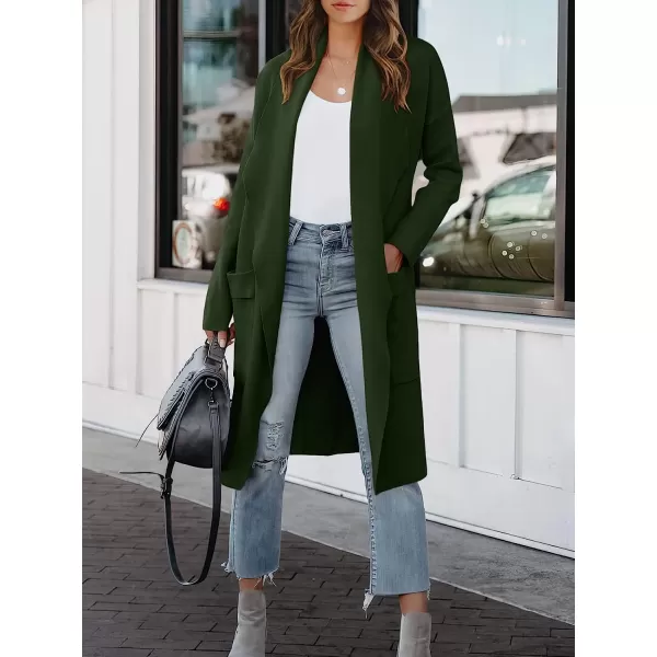 imageANRABESS Womens Casual Long Sleeve Draped Open Front Knit Pockets Long Cardigan Jackets SweaterArmy Green