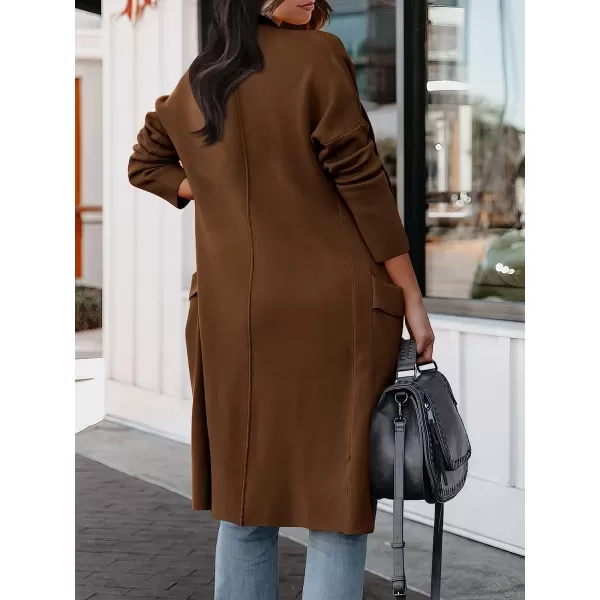 imageANRABESS Womens Casual Long Sleeve Draped Open Front Knit Pockets Long Cardigan Jackets SweaterAuburn