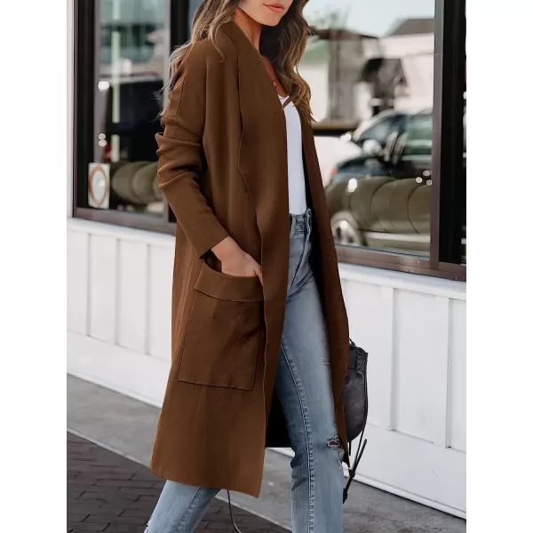 imageANRABESS Womens Casual Long Sleeve Draped Open Front Knit Pockets Long Cardigan Jackets SweaterAuburn