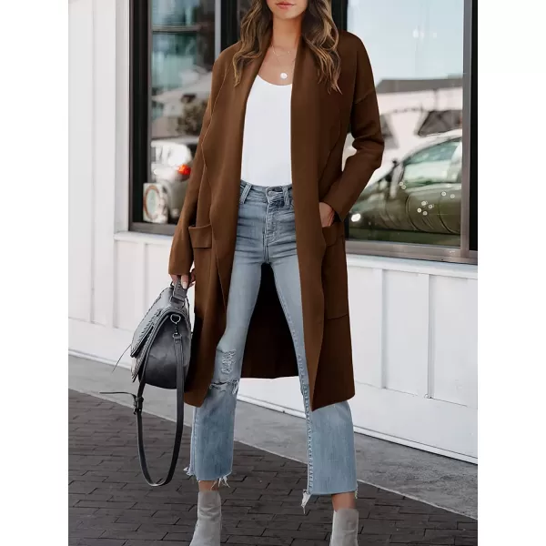 imageANRABESS Womens Casual Long Sleeve Draped Open Front Knit Pockets Long Cardigan Jackets SweaterAuburn
