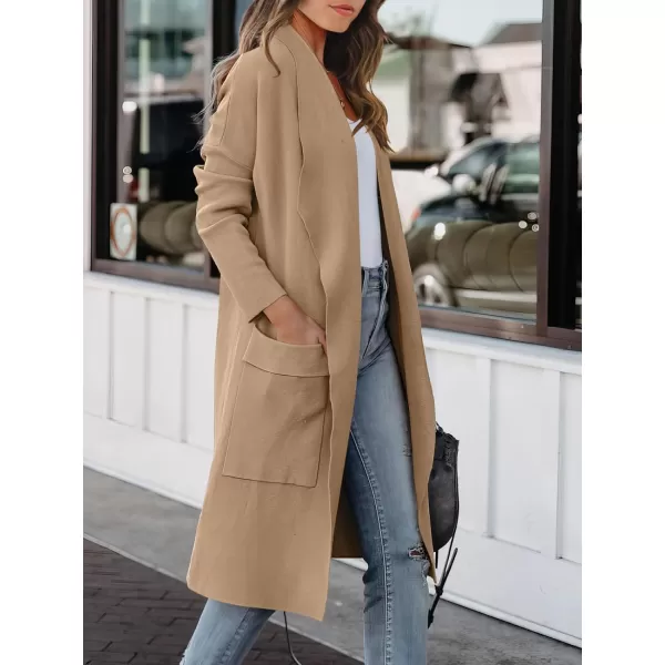 imageANRABESS Womens Casual Long Sleeve Draped Open Front Knit Pockets Long Cardigan Jackets SweaterKhaki
