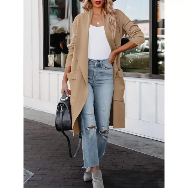 imageANRABESS Womens Casual Long Sleeve Draped Open Front Knit Pockets Long Cardigan Jackets SweaterKhaki
