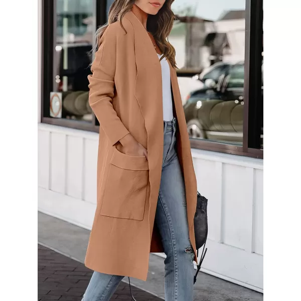 imageANRABESS Womens Casual Long Sleeve Draped Open Front Knit Pockets Long Cardigan Jackets SweaterKhaki Pink