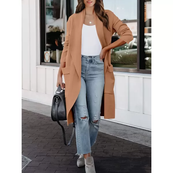 imageANRABESS Womens Casual Long Sleeve Draped Open Front Knit Pockets Long Cardigan Jackets SweaterKhaki Pink